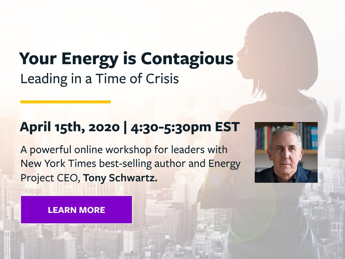 energy_project's tweet photo. Many leaders are hanging on by a thread right now, facing hard decisions while trying to support their people and keep business moving.  Sound like you? 

Join @TonySchwartz for a free workshop on managing stress and building resilient teams.

https://t.co/h7bC5RSzCk https://t.co/hSd0JKGrrd
