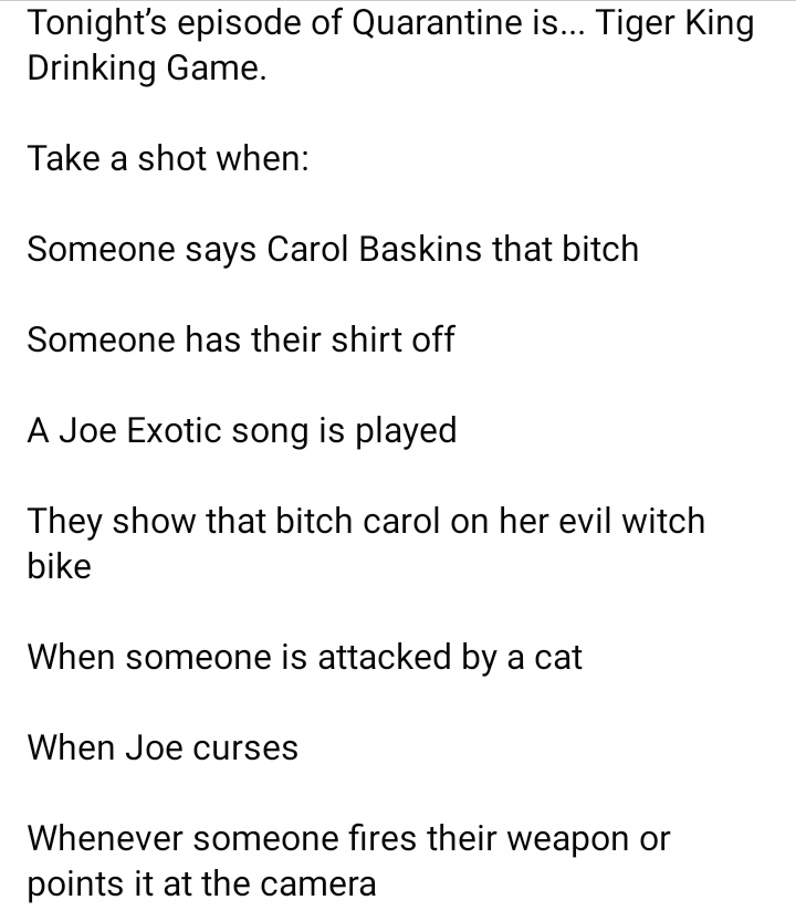 Anime Girl2 0 On Twitter Tiger King Drinking Game I D Die