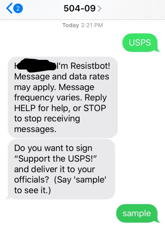 5) Text “USPS” to 50409. This is a super handy computer program that will take your name and zip code, generate a full, professional letter, and send it to your appropriate congressional representatives with about 3 one-word inputs on your part. It took me 30 seconds.