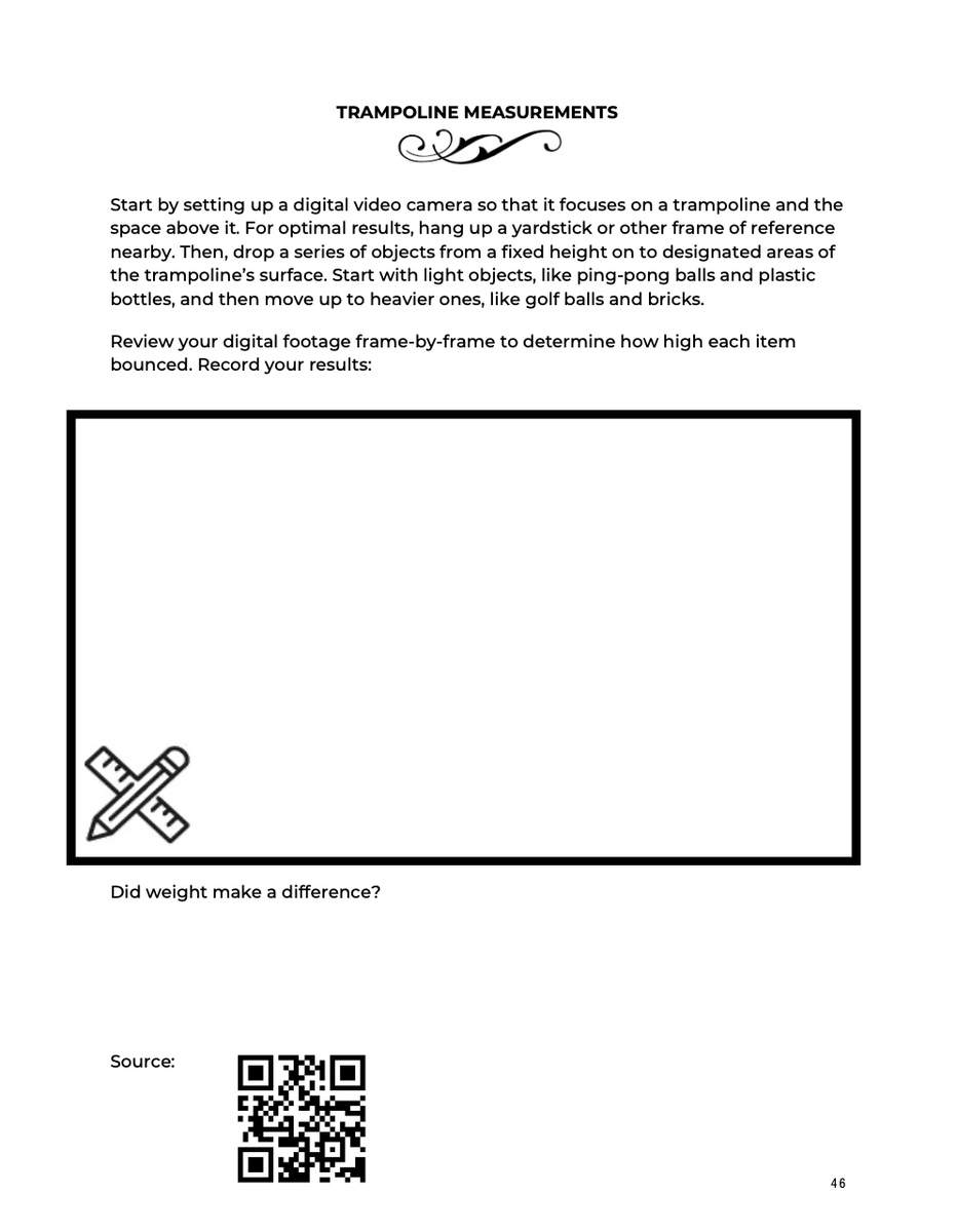 GirlsDoSTEAM's tweet photo. Trampoline Measurements - Set up a camera, drop a series of objects from a fixed height onto a trampoline and record. Visit https://t.co/y56H7grKW8 to order your copy now! All funds go toward funding STEAM programs in underrepresented schools. #steam #sports  #trampoline #measure https://t.co/3VI07GGTY1