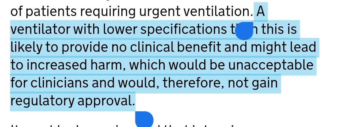 Here is the key phrase that says bad vents will do harm.Where as 2 weeks ago the govt was telling the consortia developing vents that speed was the priority. So of course they cut out features: "must" features only, and cutting the "should". /2