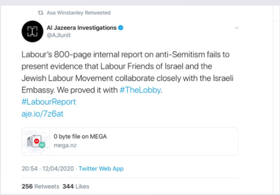 5. Asa Winstanely: editor of the notoriously antisemitic Electronic Intifada blog and who was expelled by Labour. Asa is a long time ally of Jeremy Corbyn.6. (BOGOF offer here) - Al Jazeera. Yes, that Al Jazeera.