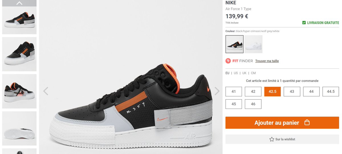 nike air force 1 type white snipes