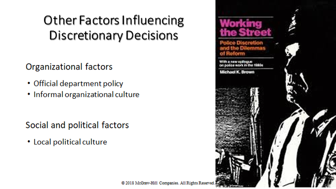 Police officer discretion is also influenced by the local political culture. Local political culture influences police departments informally and not necessarily through written policy. #CRJ201  #Discretion  #MoraineValley