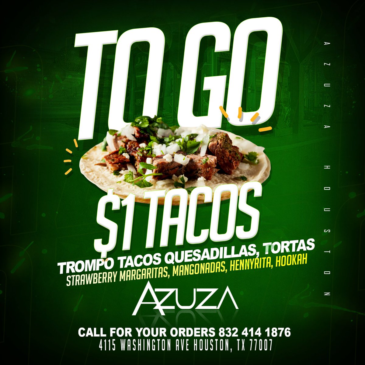 azuzahouston1's tweet photo. Doors open at 3! 4115 Washington Ave. Come order Togo with us! Open until midnight! #AzuzaHouston #CurbsideOrdering https://t.co/c9tITS7u4J