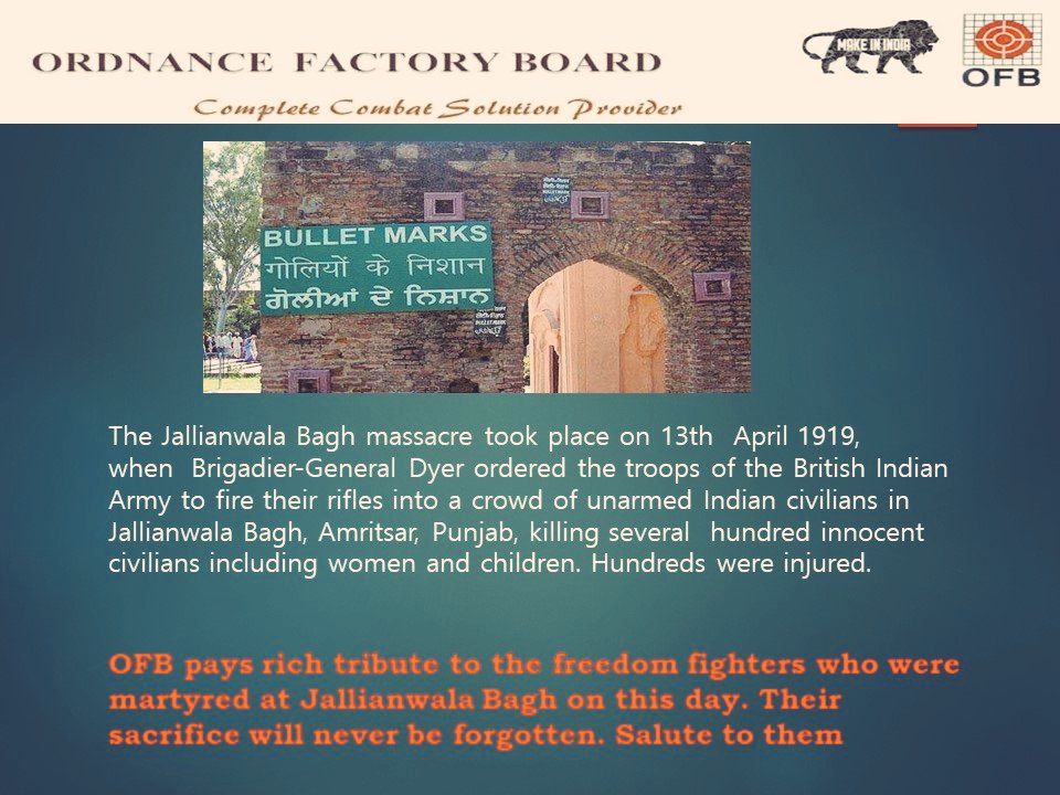 DoO_India's tweet photo. OFB salutes the martyrs of Jallianwala Bagh #JallianwalaBaghCentenary https://t.co/9eWCbN01Se
