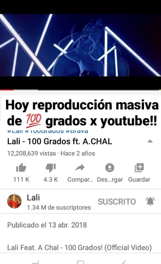 TueroSofii's tweet photo. Hoy es la reproducción masiva de #100grados @lalioficial x youtube. https://t.co/GfGRLlg9dL