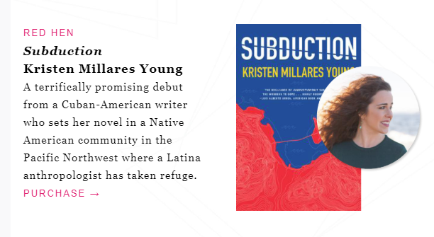 RedHenPress's tweet photo. Thank you, @Center4Fiction, for spotlighting @RedHenPress and @kristenmillares' forthcoming novel SUBDUCTION... out TOMORROW! Preorder for free shipping: https://t.co/zJvPDjBjgA #Subduction #CenterForFiction https://t.co/3jXvpsy2Ud