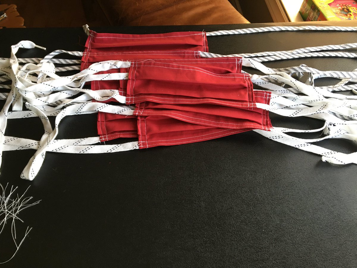 With no hockey to be played, our equipment manager <a href="/chooseoptionb/">Brian D Miller</a> is using his skills to make maroon and white masks - complete with skate laces - for the frontline workers at <a href="/PRHC1/">PRHC</a>!
