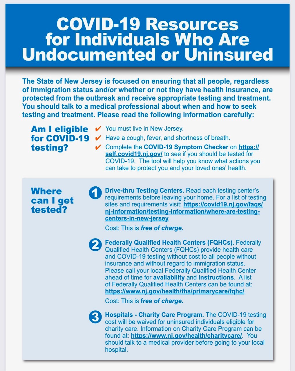 Njdoh On Twitter If You Live In New Jersey And Have Symptoms Of Covid 19 You Can Be Tested At Many Public Testing Sites Around The State At No Charge To You Regardless