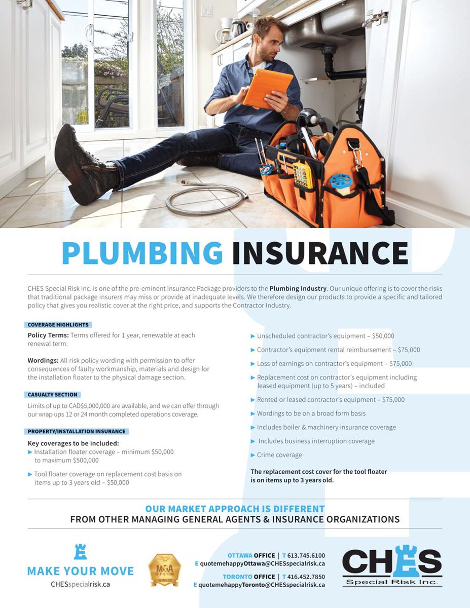 CHESSpecialRisk's tweet image. #CHESSpecialRisk has customized #insurancecovers for your #PlumbingContractor clients which protect them against legal lawsuits and financial liabilities.
To know more about our #PlumbingContractorsInsurance, download our flyer: bit.ly/CSR-PlumbingIn…
