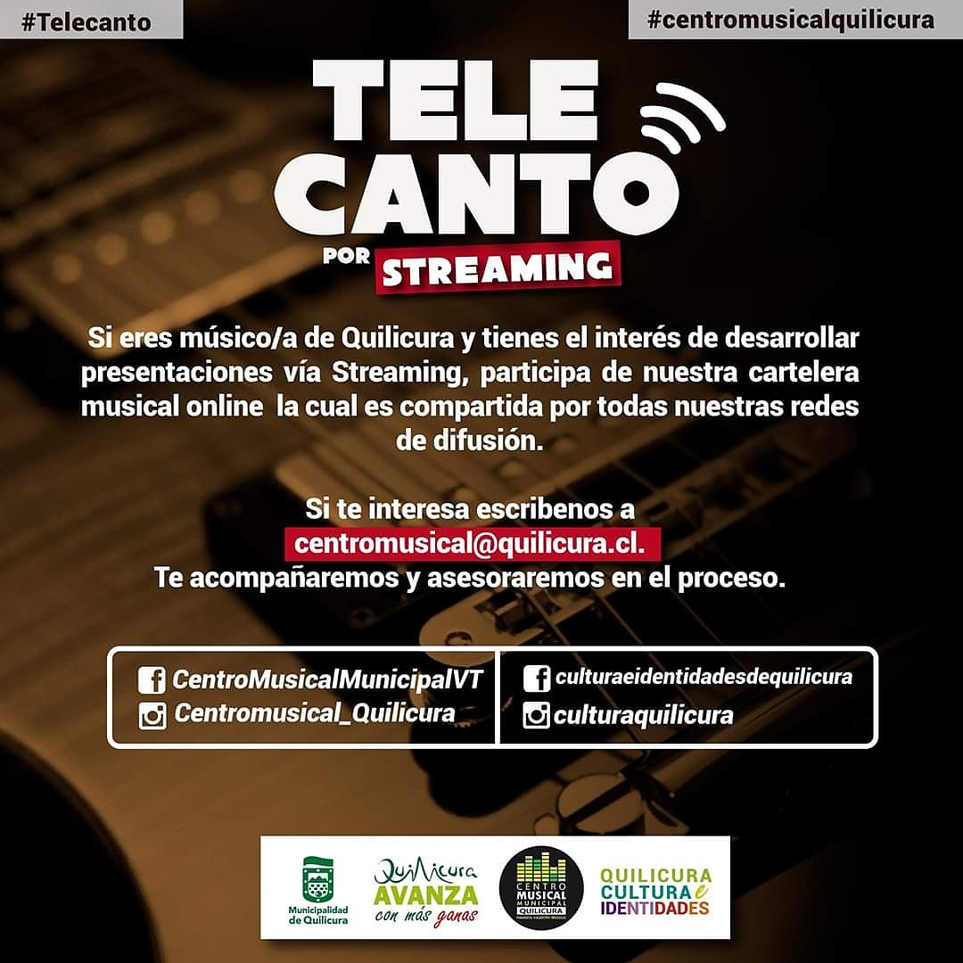 CULTURAQUILCURA's tweet photo. CONVOCATORIA #TeleCanto
Si quieres ser parte de nuestro exitoso ciclo de presentaciones musicales vía streaming revisa aquí toda la información para postular. ¡Te esperamos! 🎶🎸🎺🎷🥁🎤🎧
#QuedateEnCasa
#CuarentenaResponsable https://t.co/5LqWw2YxxZ