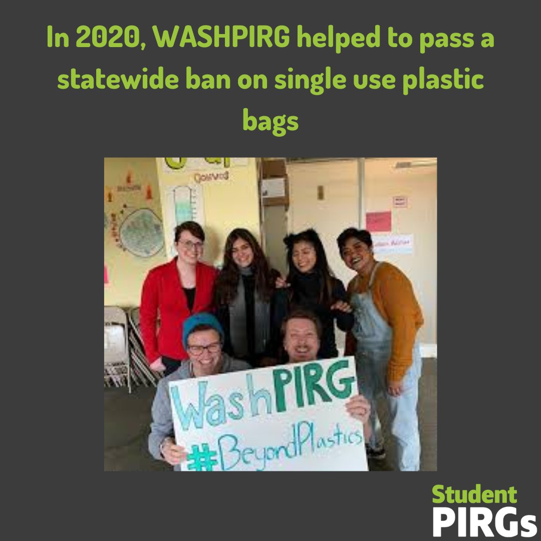 Victory Spotlight #1 goes to  @UWashpirg and their campaign to ban single use plastic bags which passed through the legislature this year!