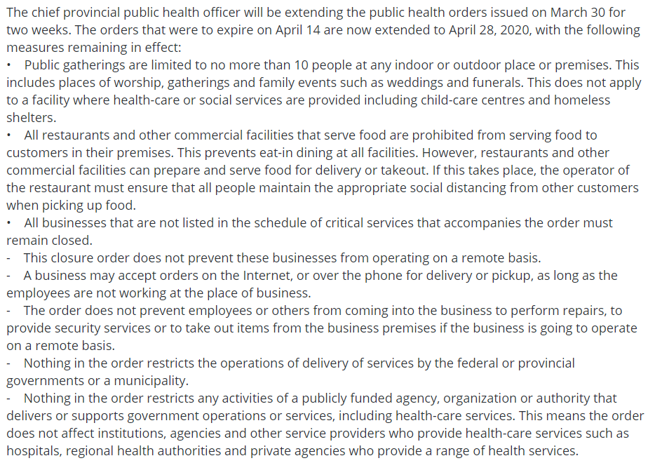 Here is the province's notes on the public health order extension.