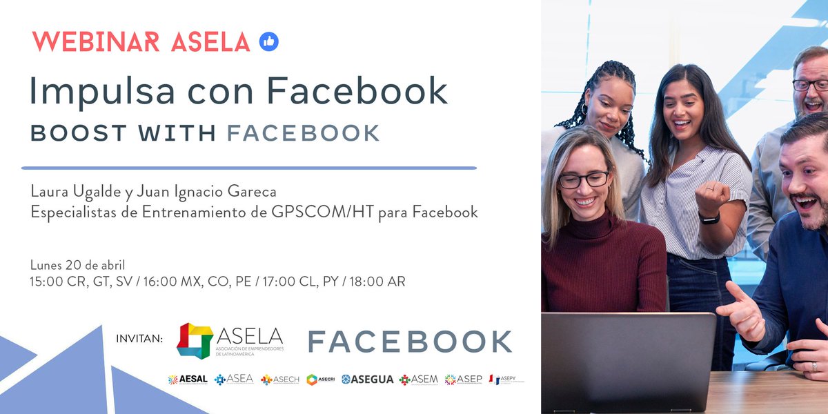 ASELA_org's tweet photo. ¡Acompáñanos al primer #WebinarASELA! Aprenderás a usar Facebook como una herramienta para el desarrollo de tu negocio. Evento en linea. 
Realiza tu registro gratuito y consulta el temario aquí 👉 https://t.co/qXGJioQc4y https://t.co/w02hyPYFcF