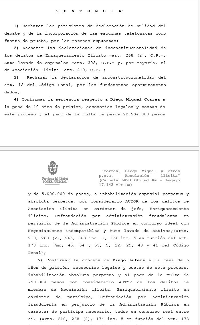 NicolasGil2011's tweet image. #Embrujo La Cámara de Apelaciones de Trelew ratificó condenas para todos los acusados, salvo la de Natalia Mc Leod.
🚔Correa 10 años de prisión y deberá devolver $ 27 millones.