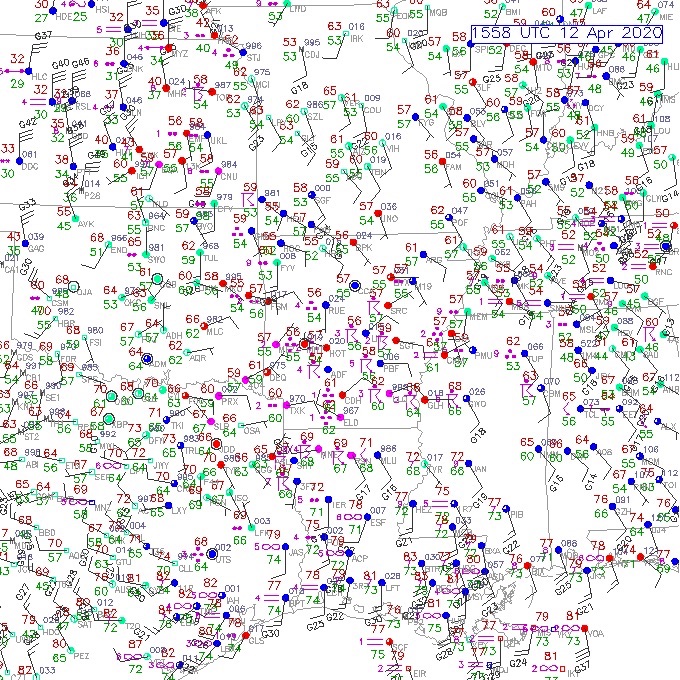 That seems like exactly what happened. Surface observations around the time the MCS made its approach to northeast LA indicate the warm front had surged north of Monroe - likely locally enhancing low-level shear and the convection no longer being elevated. (7/n)