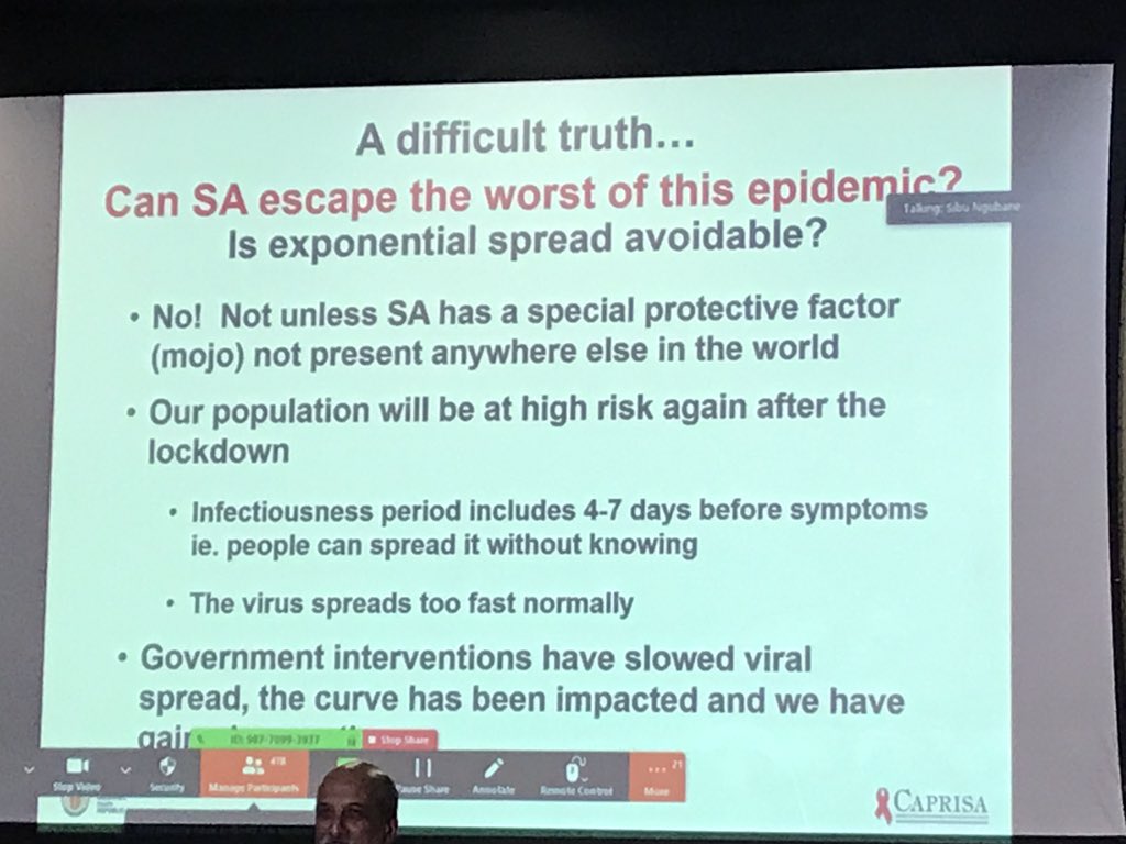Karim shares the “difficult truth”: South Africa will not escape unscathed. He explains with the slide below.  #LockdownSA  #COVID19