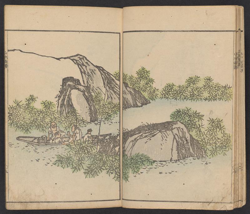 This work, the 1826 Bunpō sansui ikō by Kawamura Yūmō, is beautiful inside AND out! A book of various landscape views in color, it's a nice escape from your living room:  https://library.si.edu/digital-library/book/bunpoysansuiiko00kawa