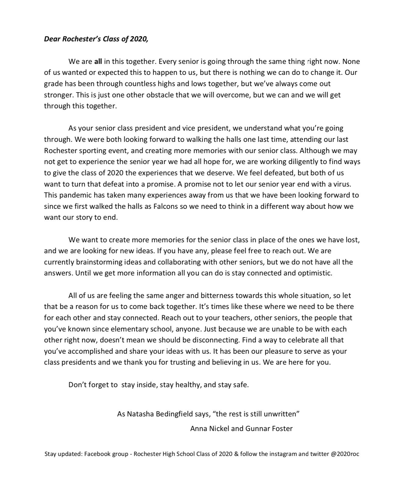 RHS SENIORS on Twitter: "a letter to the seniors. we are here for you.  https://t.co/sOzGRNF1Jp" / Twitter