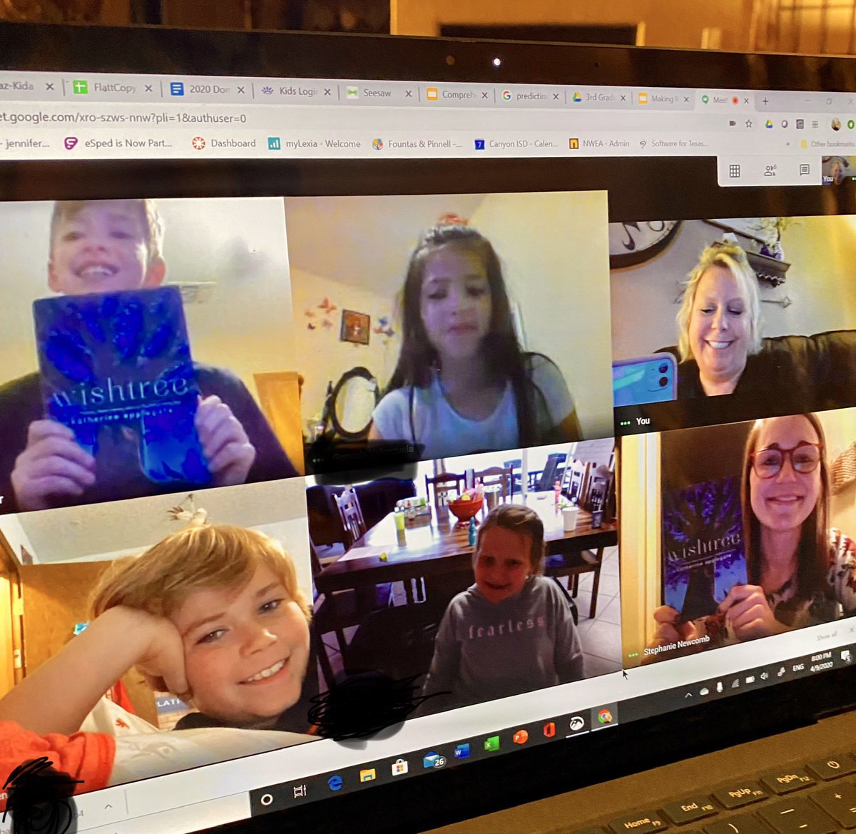 4th Grade read aloud with ⁦@newcombsninjas⁩! Loved participating 💕🙌🏼📖. #wishtree #CISDRocks #sdlhawkstrong