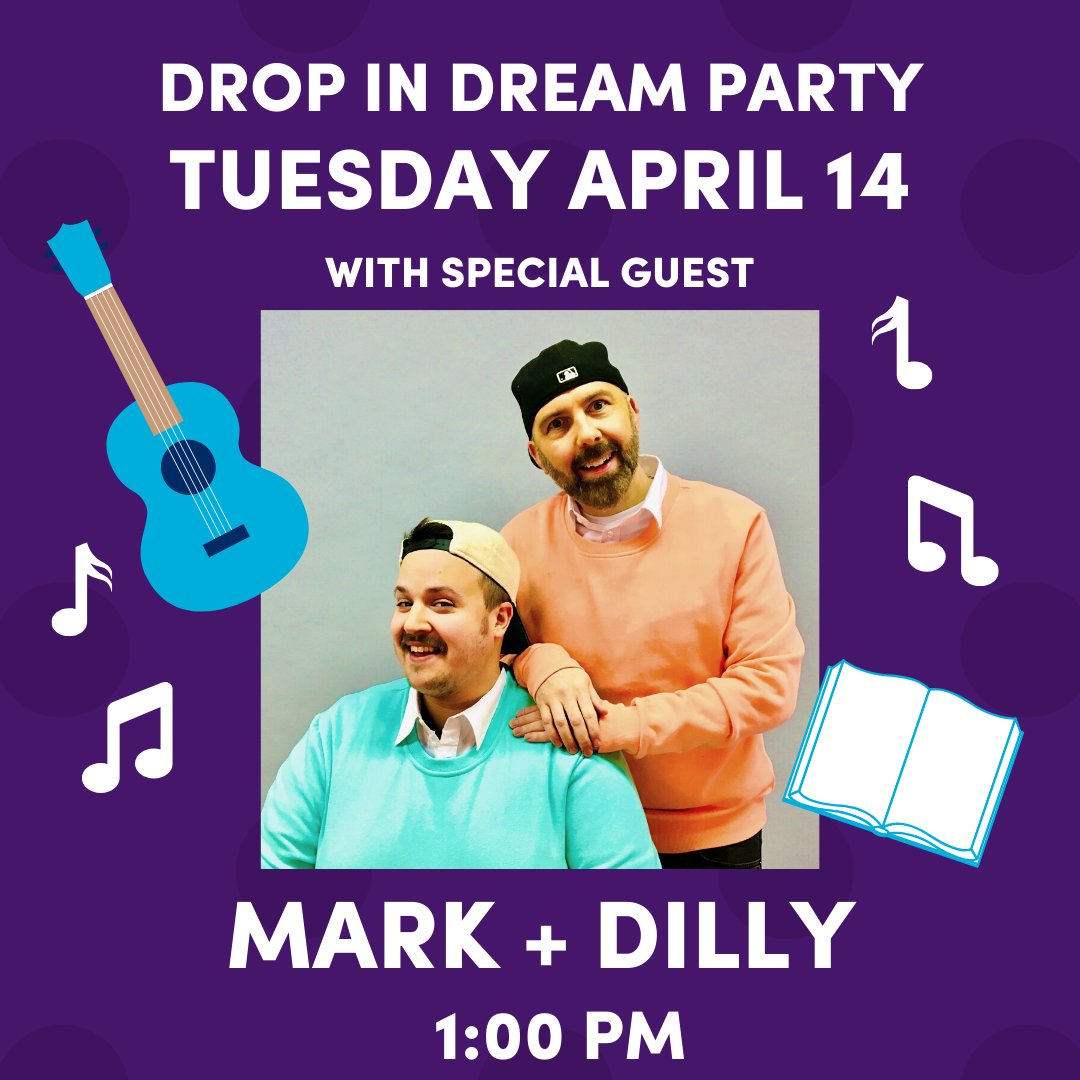 We are so excited that tomorrow, April 14th at 1PM, our friends <a href="/MarkMorrisRadio/">Mark Morris</a> + <a href="/RadioDilworth/">Sean Dilworth</a> from <a href="/hot1005fm/">HOT 100.5</a> will join us *virtually* for story time + a singalong with fun surprise guests🥳You won't want to miss this Drop In Dream Party ➡️ thedreamfactory.ca/party