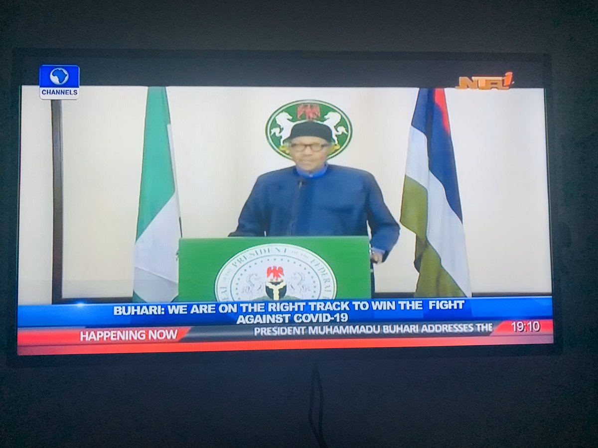 “According to the NCDC, a proportion of new infections are now occurring in our communities, through person-to-person contacts. I urge  #Nigerians to continue to  #TakeResponsibility in implementing recommended measures“ @MBuhari on  #COVID19Nigeria