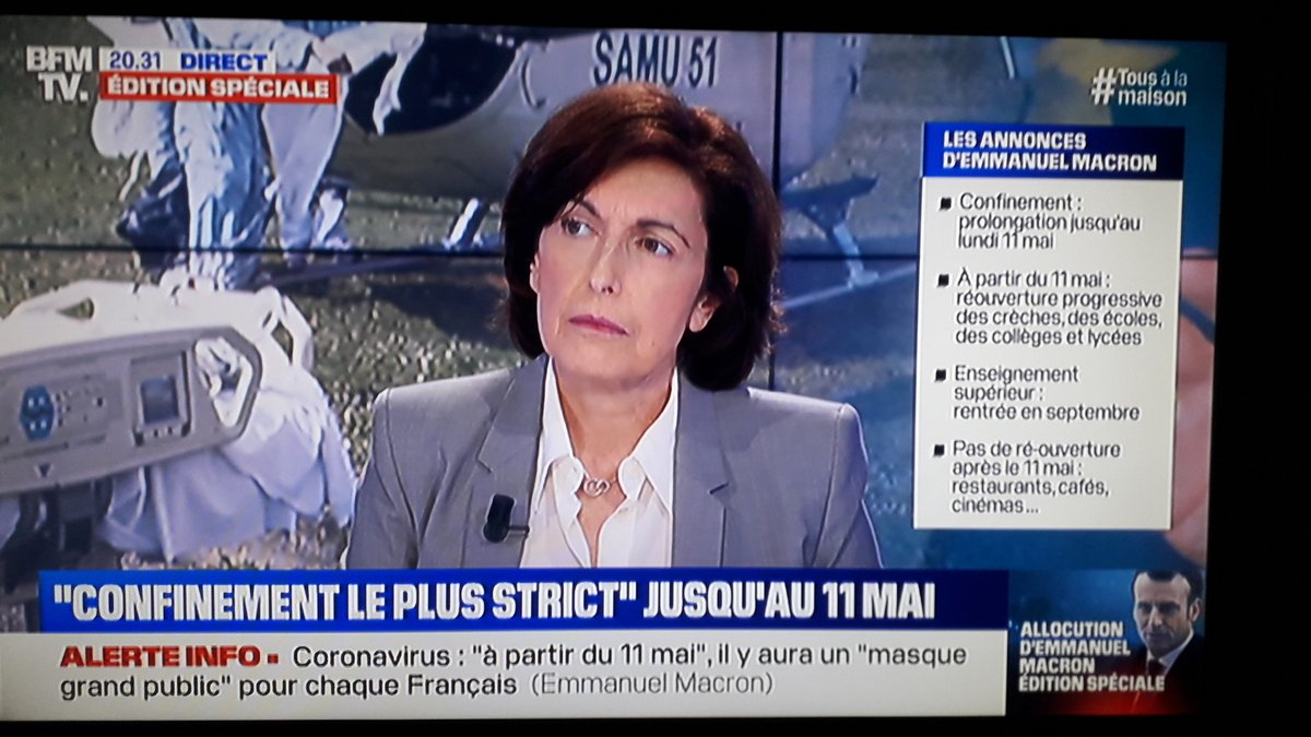 Ruth Elkrief : “Je vous rappelle que c’est une édition spéciale que BFMTV consacre à cette allocution et qui va se poursuivre jusqu’à minuit.” Est-ce bien suffisant pour assez pommader notre président ?