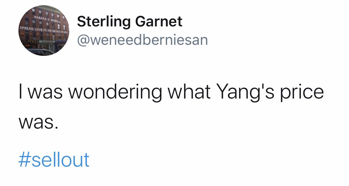 BlakeIFox's tweet photo. For months, Bernie supporters have flooded Andrew Yang’s mentions and accused him of being “a sellout” for endorsing Joe Biden.

Today, Bernie Sanders endorsed Joe Biden. Will they start accusing him of being a sellout? Probably not. 

#YangGang https://t.co/KWhWqjEi1b