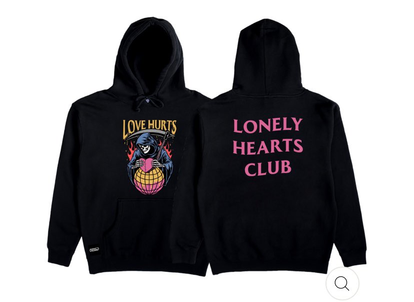 i always get ads for this hoodie and it would literally look so good on benji  https://massiveactionapparel.com/products/love-hurts-hoodie