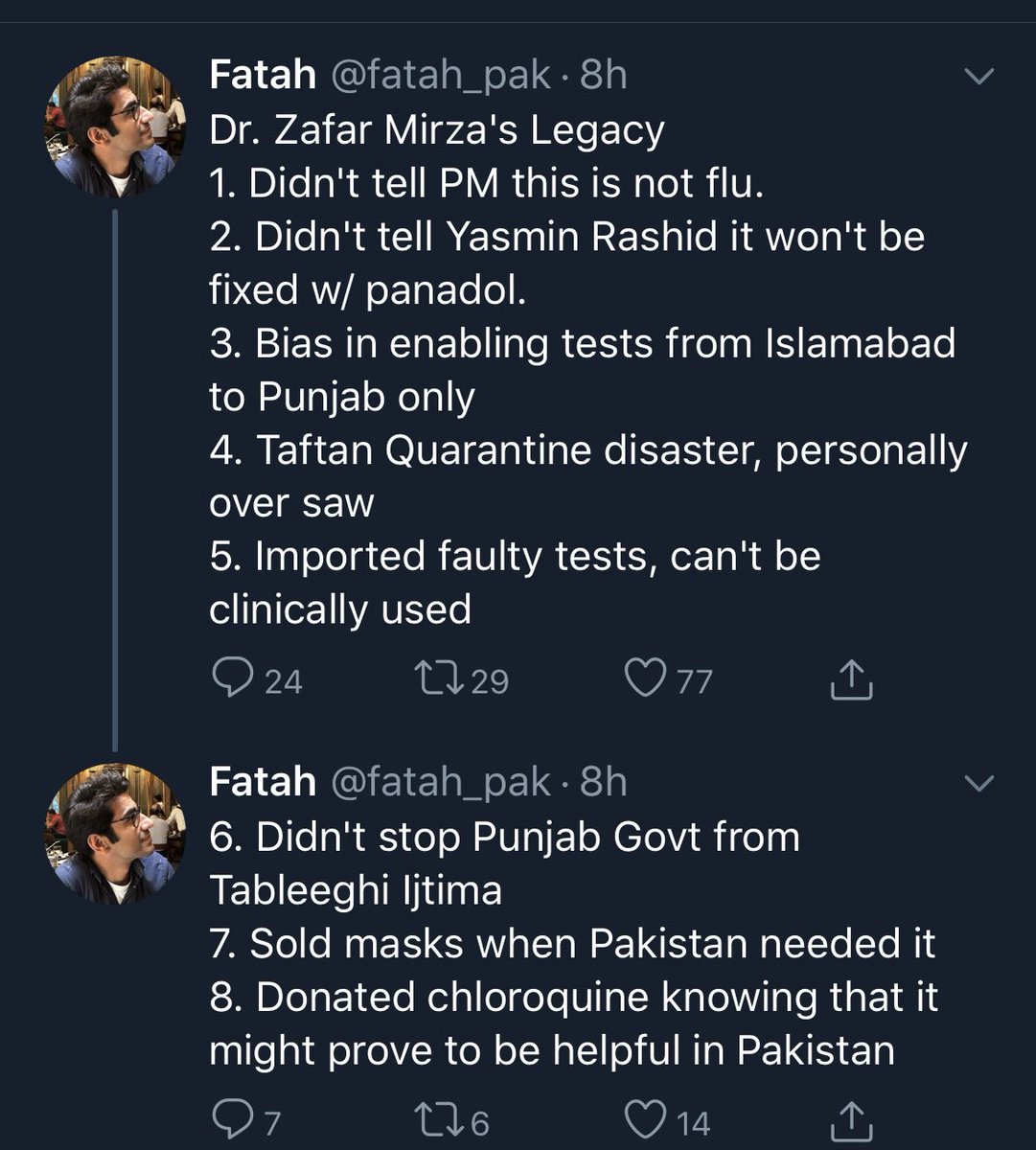 Here he’s engaging in vicious propaganda against the PM’s adviser on health Dr Zafar Mirza, who happens to be a former WHO official.All his allegations are without proof and based on clever political spin & misinformation./6