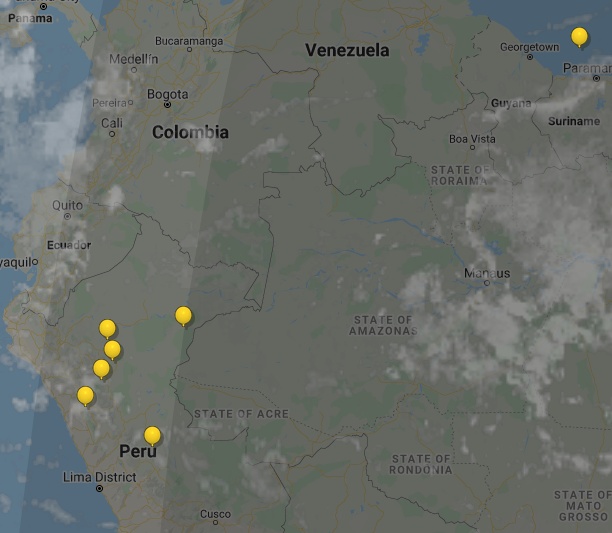 stratoballoon's tweet photo. @JuanDavidOrtiz @astrosvd @GoogleColombia No se trató de ningun globo del #ProyectoLoon.
Primero que no son asi de luminosos durante la noche y segundo que ningun balon se encontraba en esos momentos en parte alguna del territorio Colombiano.
Los mas cercanos estaban volando en el norte de Peru.
Adjunto mapa. https://t.co/lm28j7Olub