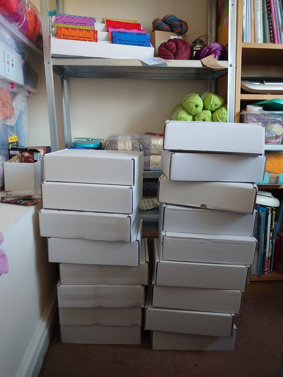 Lots of boxes being collected tomorrow by the courier. Lots of customers are going to have lots more yarn #creativebizhour #workfromhomemum #subscriptionbox #supportsmallbusinesses #loveyarn #knitting #crochet