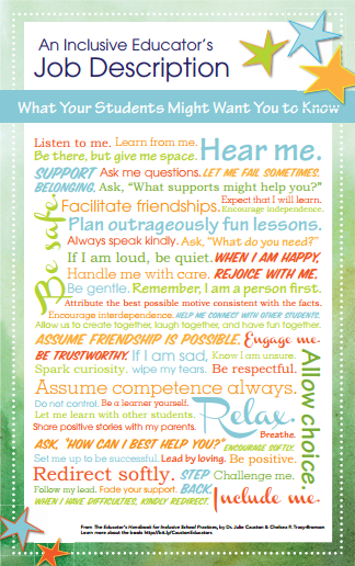 BrookesPubCo's tweet photo. Inclusive educators: Here's a free "job description" poster you can print, adapted from The Educatorโs Handbook for Inclusive School Practices: https://t.co/y3rqRqC6m2 https://t.co/rWrvdROkEH