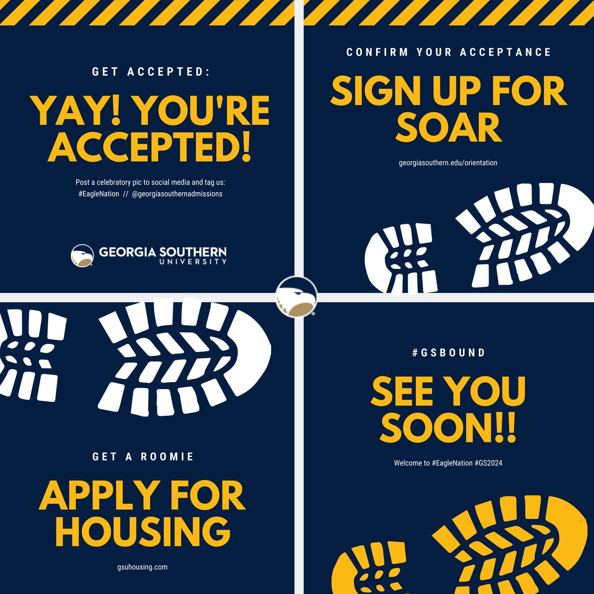 GS_Admissions's tweet photo. Hey Future Eagles! 🦅 Are you looking for your Next Steps? Check out this handy checklist we made just for you. Keep in mind that ACT and SAT scores are waived for Summer and Fall 2020. PLUS … application fees are waived until April 30th too! #GeorgiaSouthern https://t.co/UeQvQ0kAGN
