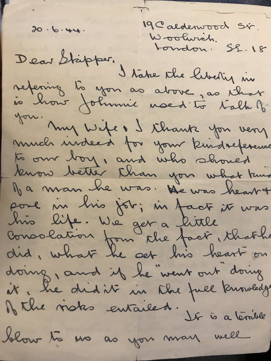 While I was with him he showed me one of his most treasured pieces of correspondence. A letter from the father of one his crewmen who had been killed. He calls Steve, 'skipper', "as that is how John I've used to talk of you."