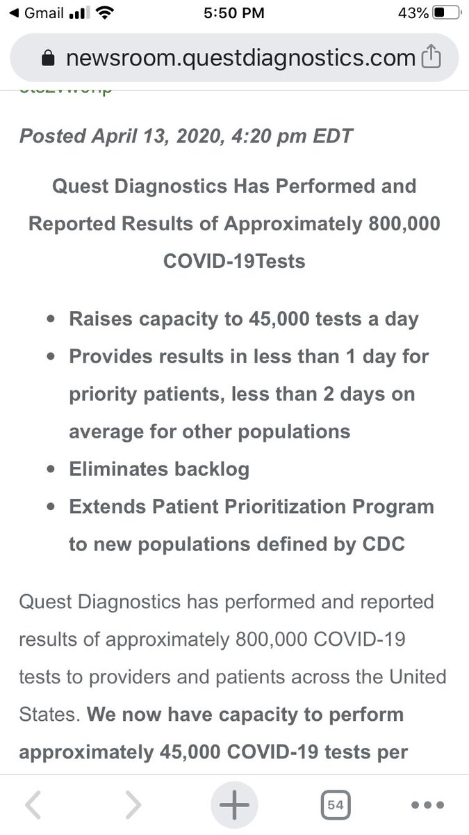 31. Some light at the end of the tunnel from  @questdiag which just sent me this. They’ve ramped up to 45,000 tests a day. Thank you  to their scientists who allowed us to peek behind the curtain & to my colleagues  @rcjonesphoto  @erinschaff whose images grace my article & thread