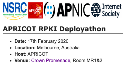 NSRC (@nsrcworld) on Twitter photo Read all about the #RPKI Deployathon at the APRICOT 2020 Summit. With <a href="/internetsociety/">Internet Society</a>, <a href="/apnic/">APNIC</a>, #jpnic, <a href="/SEACOM/">SEACOM</a> to test validators from <a href="/NLnetLabs/">NLnet Labs — @nlnetlabs@fosstodon.org</a>, <a href="/ripencc/">RIPE NCC</a>, <a href="/Cloudflare/">Cloudflare</a> and <a href="/NICMX/">NIC México</a>. Blog post available at nsrc.org/blog/rpki_depl…. Read all about the #RPKI Deployathon at the APRICOT 2020 Summit. With <a href="/internetsociety/">Internet Society</a>, <a href="/apnic/">APNIC</a>, #jpnic, <a href="/SEACOM/">SEACOM</a> to test validators from <a href="/NLnetLabs/">NLnet Labs — @nlnetlabs@fosstodon.org</a>, <a href="/ripencc/">RIPE NCC</a>, <a href="/Cloudflare/">Cloudflare</a> and <a href="/NICMX/">NIC México</a>. Blog post available at nsrc.org/blog/rpki_depl….