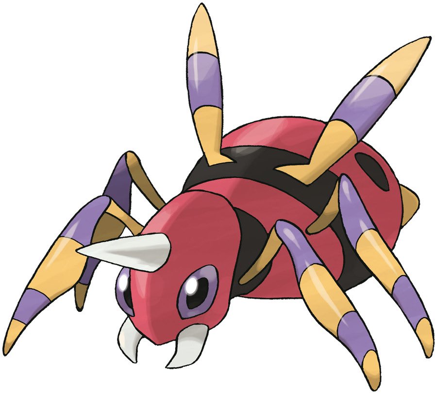 Ariados is a colorful poison bug that gives off a powerful aura. This bug has leggy, so much leggy that its known has the long leg Pokémon. This bug can make its silk from its abdomen AND its mouth. Talented and humble. A great bug.