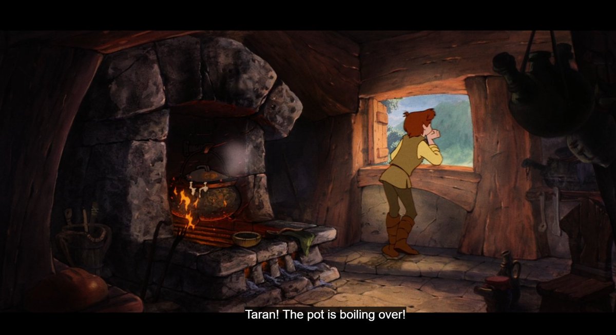But Cat's interruption helps old guy notice that the pot is boiling over, and he tells a young man named Taran this, which answers a question from my childhood of how it's pronounced (more like "Tauren" than "Tehran", to my younger self's surprise)