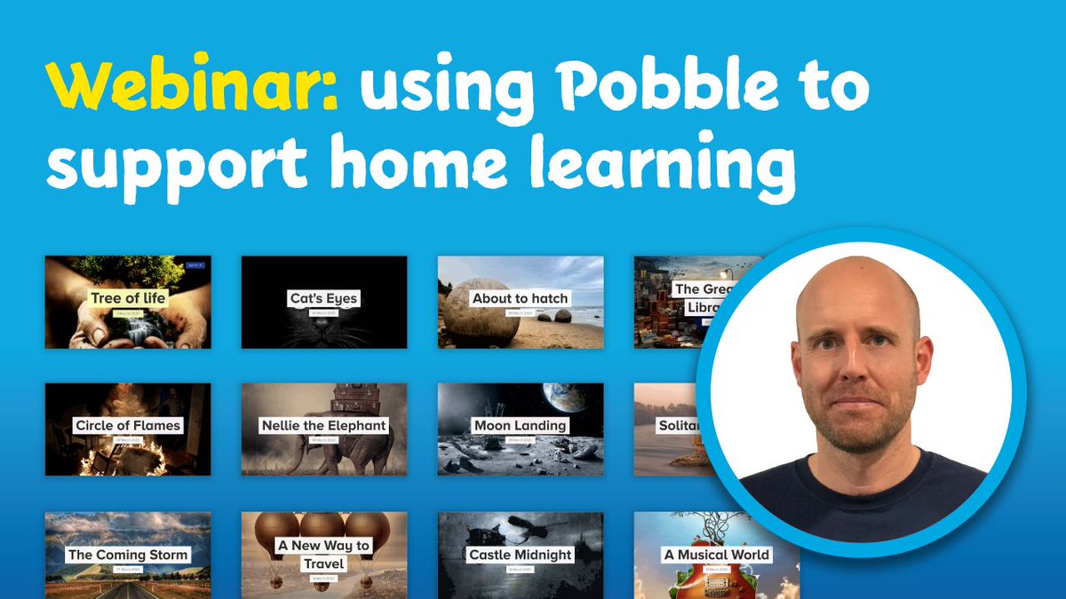 HeyPobble's tweet photo. Hey teachers! Free for a webinar this week? Join one of our short daily calls with co-founder @SimonPobble to hear how to use Pobble to support home learning. Sign up here: https://t.co/NejcGJ1sOe #Remoteteaching #Homelearning https://t.co/J0l9eEHdQW