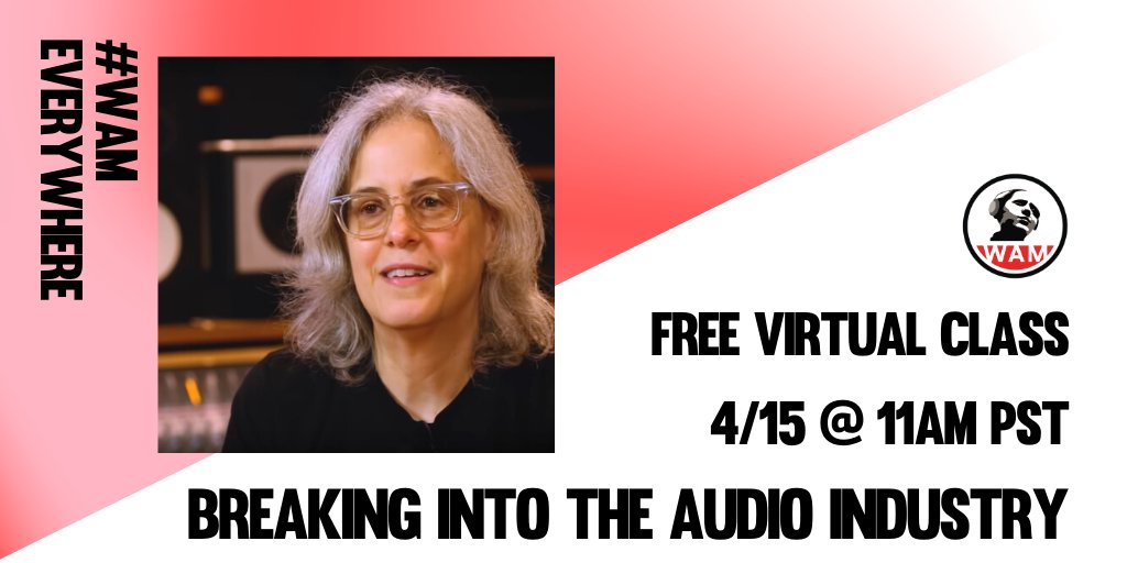 womensaudio's tweet photo. This Wednesday at 11am PST! FREE virtual class, RSVP here: https://t.co/zQF4sXwlav 🤓 Want to know what it takes to get a job in audio? Terri Winston, Founder and Executive Director of WAM, shares tips for becoming a successful audio professional. #ChangingTheFaceOfSound https://t.co/gibS7GhDAS