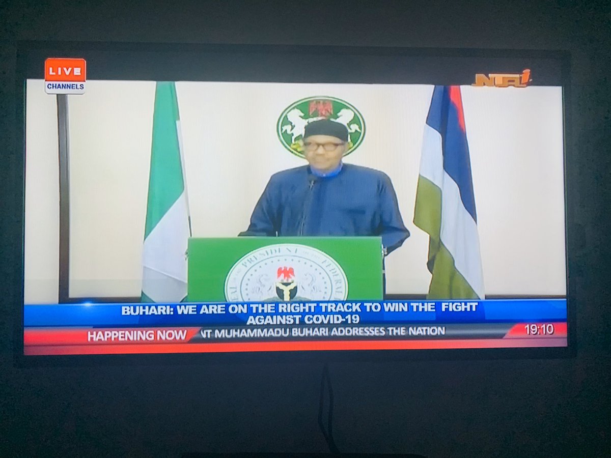 “I thank our health workers at the frontlines of the  #COVID19 responseI also thank the  @PTFCOVID19 for their hard work so far, as well as stakeholders & the fellow  #NigeriansThe patriotism shown in the response is exemplary & highly commendable” @MBuhari on  #COVID19Nigeria