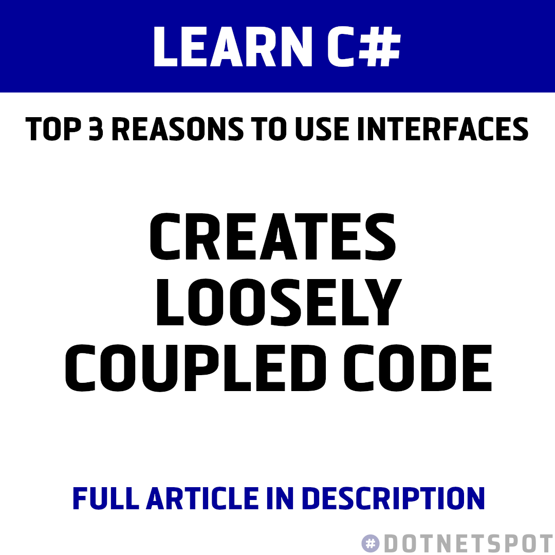 DotNetSpot's tweet image. Using interfaces is an essential skill that helps create high-quality and maintainable code. Found out why in this article:  medium.com/@walpoles93/to… 

#dotnet #csharp #webdevelopment #programming #softwaredevelopment #javascript #100DaysOfCode