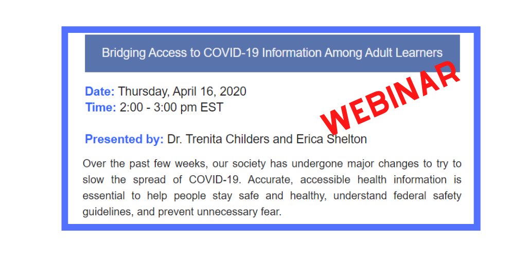AryaCampaigns's tweet photo. Doing #COVID19 #medicalwriting #healthcommunication? Consider your adult audience with low literacy or limited English proficiency. Webinar coming soon hosted by @AIRInforms & @COABEHQ.
Details: https://t.co/qbPwjRq7g5
#healthliteracy #sciwritingtips #scicomm https://t.co/wYfZ30yXde
