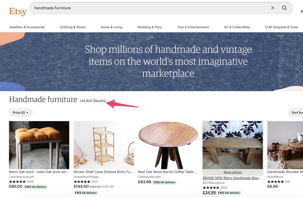 Or even if they weren't interested in supplying, there's a whole market on Etsy of people selling handmade furniture. These are often people who have no idea on how to make a website to sell their product online.