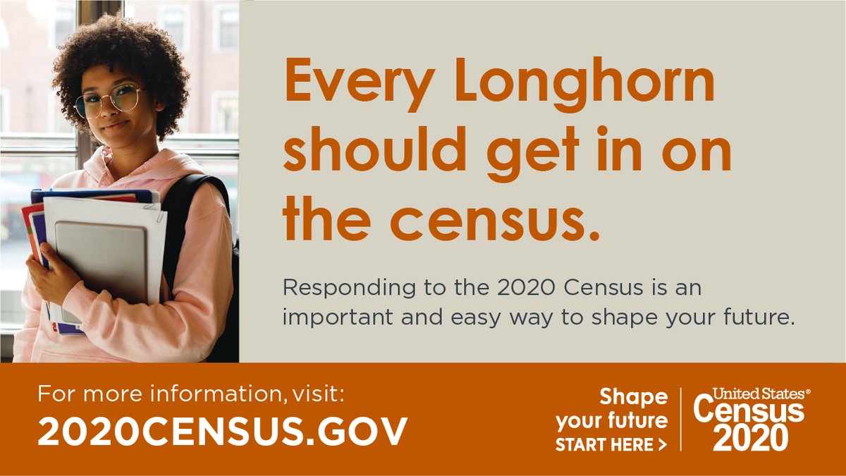 Longhorns, we need your help. Take 10 min. &amp; fill out the <a href="/uscensusbureau/">U.S. Census Bureau</a> questionnaire in your inbox. Use the address where you would have been living on April 1 if you have since relocated due to COVID-19. 2020census.gov #2020Census