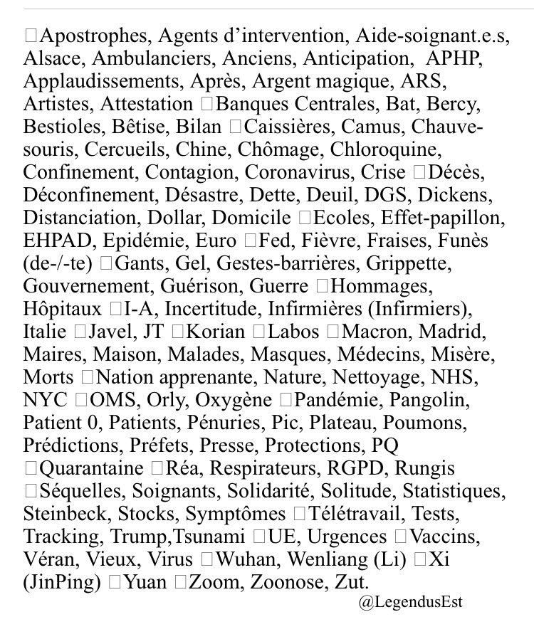 LegendusEst's tweet photo. Voilà un Abécédaire du Coronavirus, inspiré de ce que nous vivons et du profil de @bernardpivot1. Ce pourrait être le jeu du Baccalauréat, ou les entrées d’un futur Dictionnaire Amoureux, ou une nouvelle édition de l’Abécédaire de Gilles Deleuze.  @BabethLemoine @BernardLehut https://t.co/it2HyLUoov