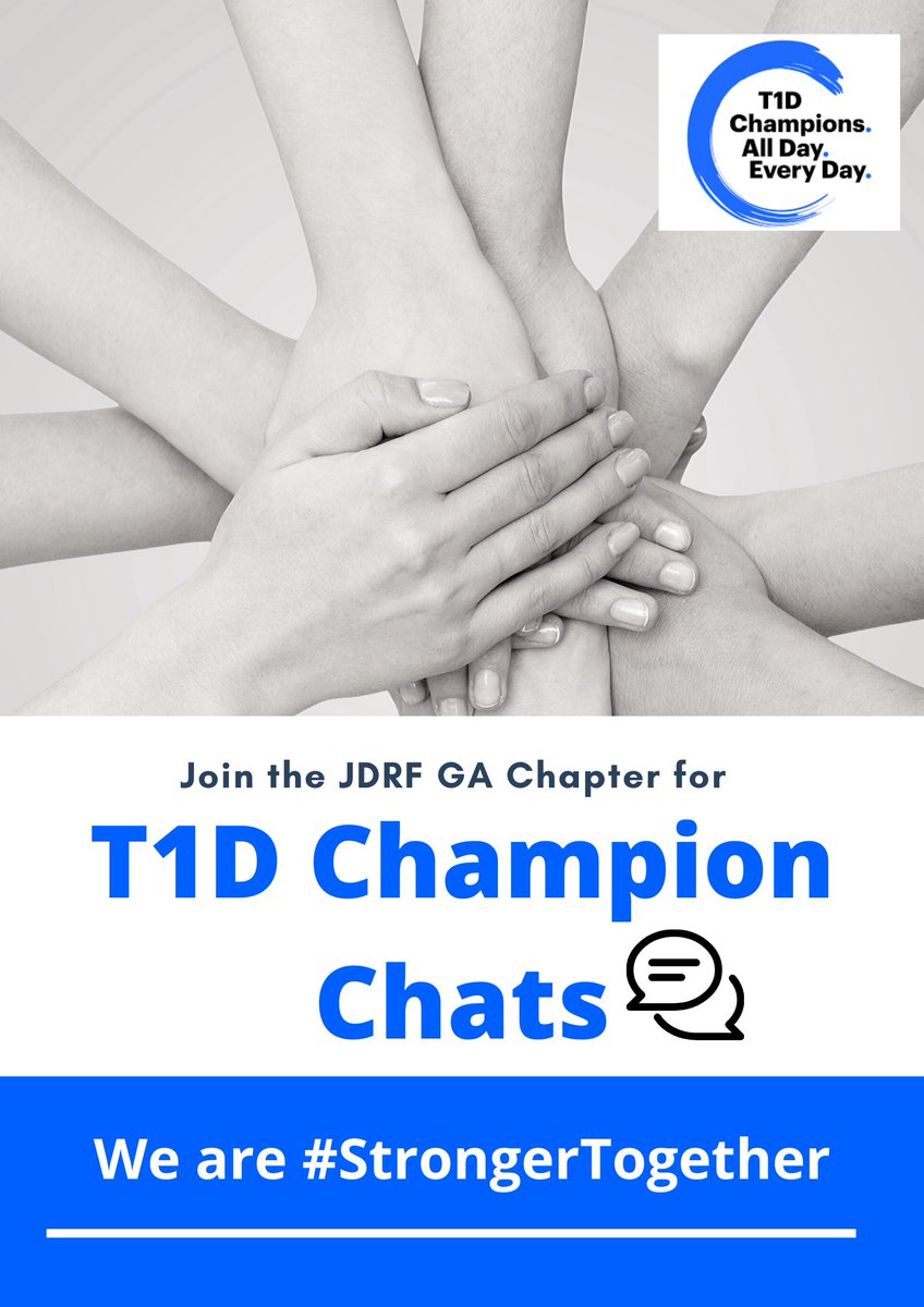 Don't forget to tune in to the JDRF Georgia Chapter Facebook page tonight at 6:30 PM EST for our 1st T1D Champion Chats with Advocacy Co-Chair, Alice Dorn! 
#JDRFAdvocacy #T1DChampionChats #StrongerTogether