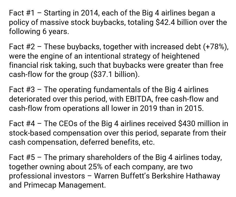 "It’s not conjecture that every major airline shifted its management focus from operational, long-term core business issues to financial, short-term market issues. It is fact." -  @EpsilonTheory https://epsilontheory.com/do-the-right-thing/ $LUV  $DAL  $AAL  $UAL